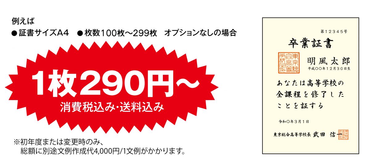 高品質で低価格な証書印刷